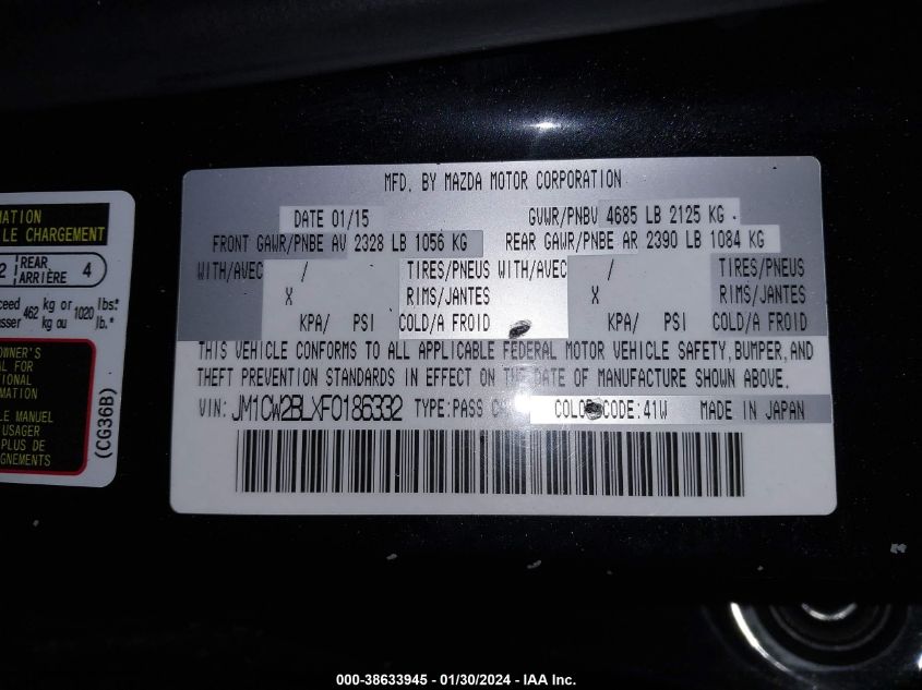 2015 MAZDA MAZDA5 SPORT - JM1CW2BLXF0186332