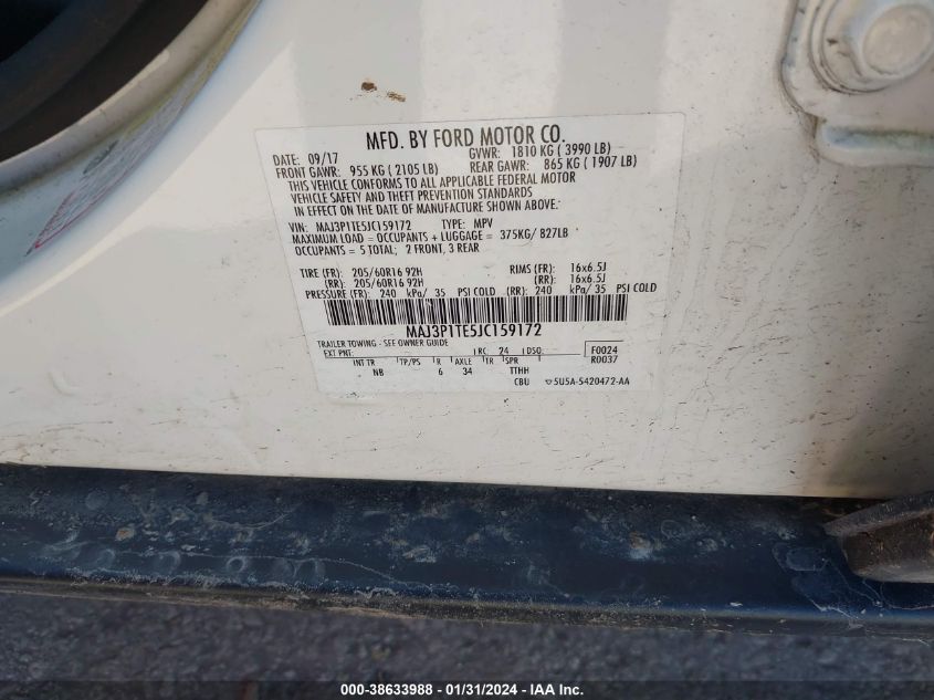 2018 FORD ECOSPORT SE - MAJ3P1TE5JC159172