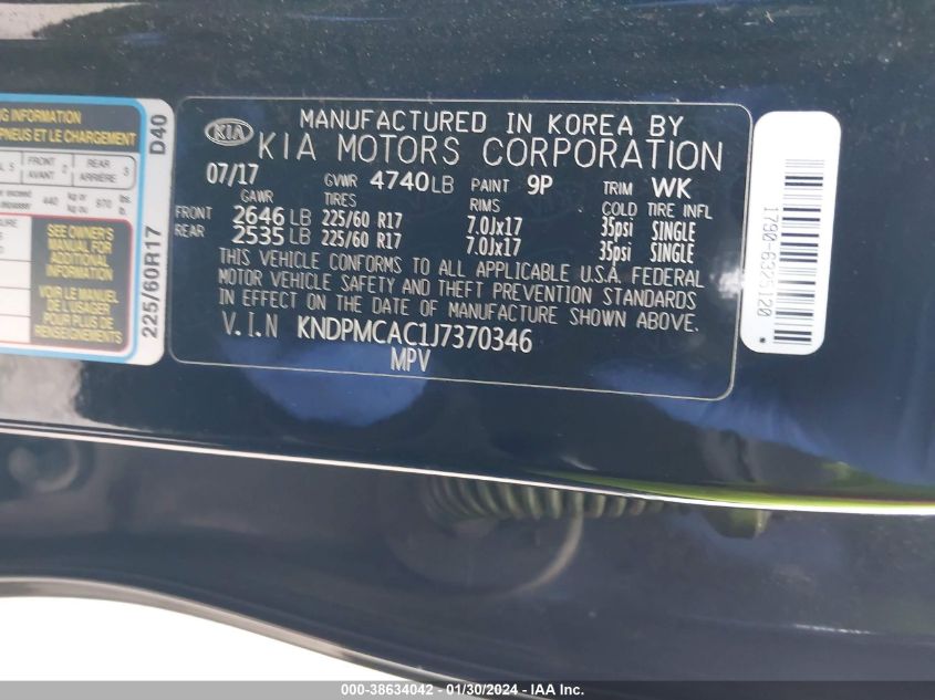 2018 KIA SPORTAGE LX - KNDPMCAC1J7370346