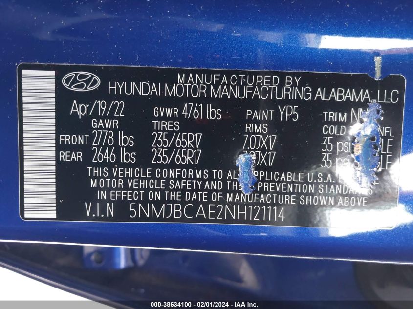 2022 HYUNDAI TUCSON SEL - 5NMJBCAE2NH121114