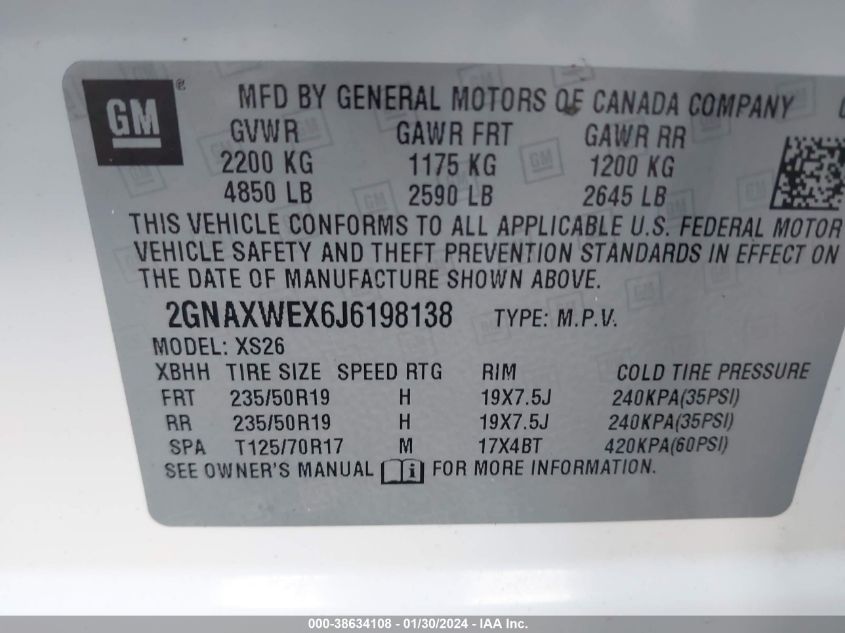 2018 CHEVROLET EQUINOX PREMIER - 2GNAXWEX6J6198138