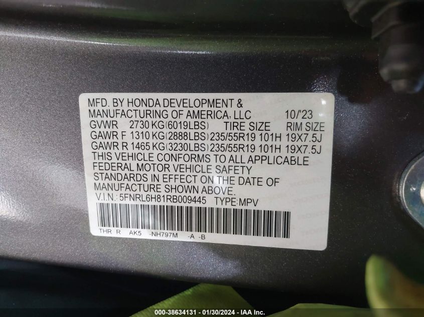 2024 HONDA ODYSSEY TOURING - 5FNRL6H81RB009445