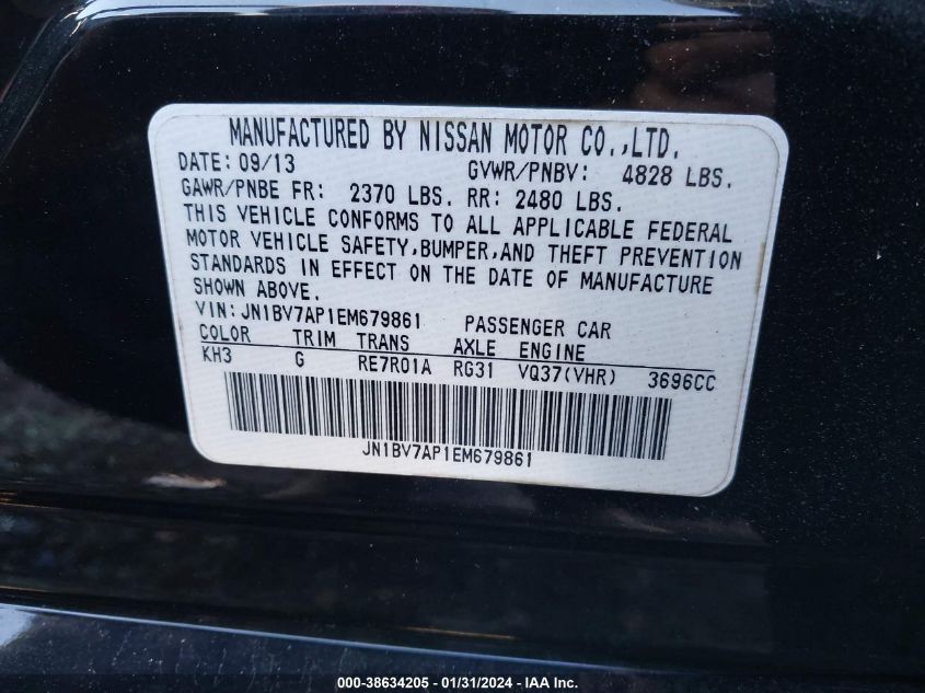 2014 INFINITI Q50 PREMIUM/SPORT - JN1BV7AP1EM679861