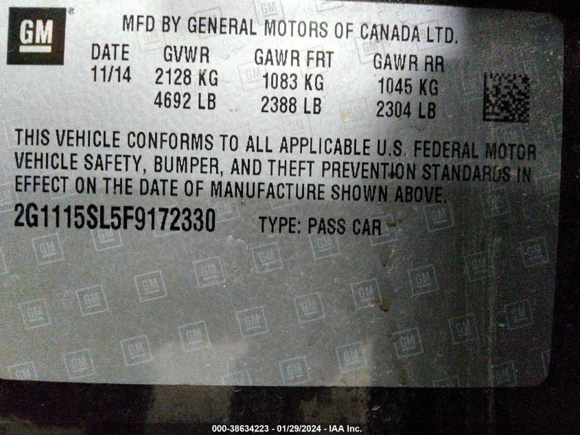2015 CHEVROLET IMPALA 1LT - 2G1115SL5F9172330