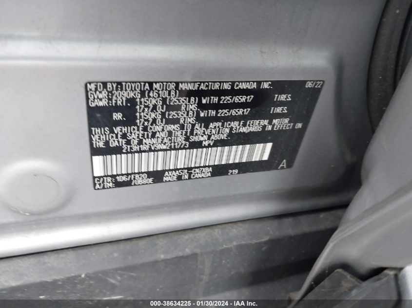 2022 TOYOTA RAV4 LE - 2T3H1RFV9NW211773