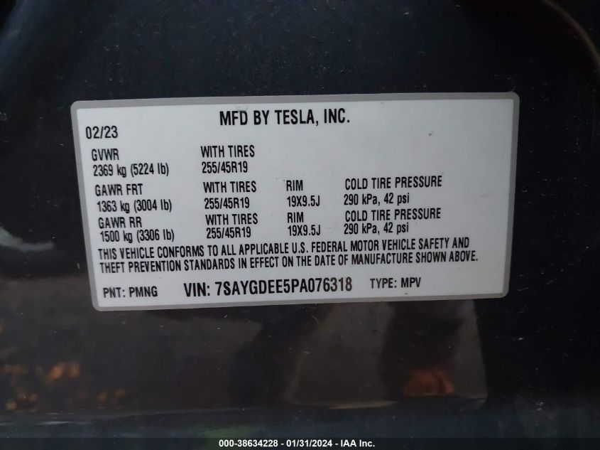 2023 TESLA MODEL Y - 7SAYGDEE5PA076318