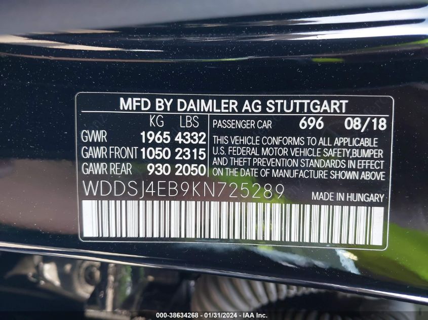 2019 MERCEDES-BENZ CLA 250 - WDDSJ4EB9KN725289
