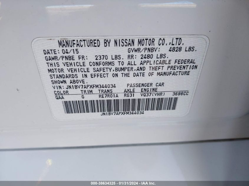 2015 INFINITI Q50 - JN1BV7APXFM344034