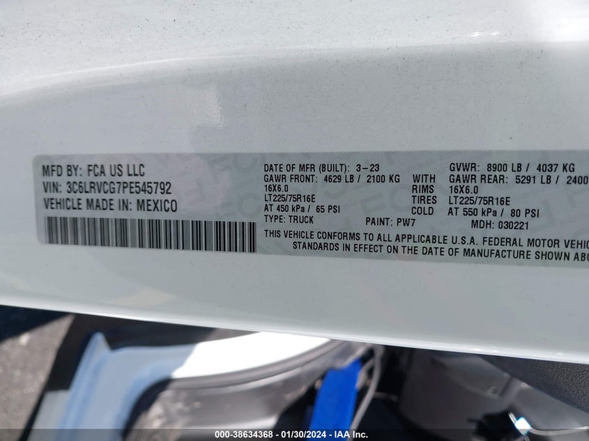 VIN 3C6LRVCG7PE545792 2023 RAM PROMASTER 2500 2500 HIGH