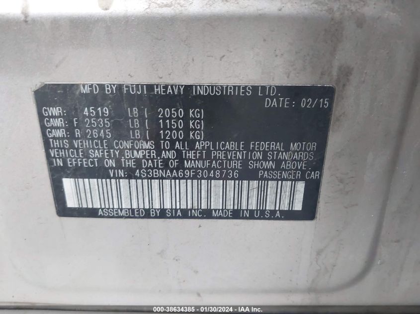 2015 SUBARU LEGACY 2.5I - 4S3BNAA69F3048736