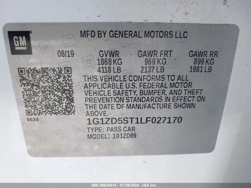 2020 CHEVROLET MALIBU FWD LT - 1G1ZD5ST1LF027170