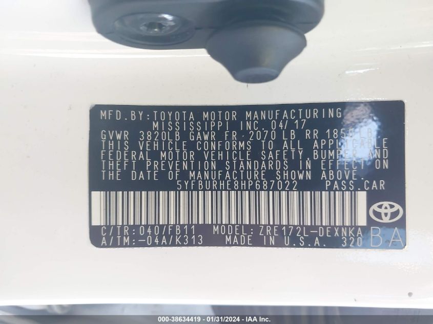 2017 TOYOTA COROLLA LE - 5YFBURHE8HP687022