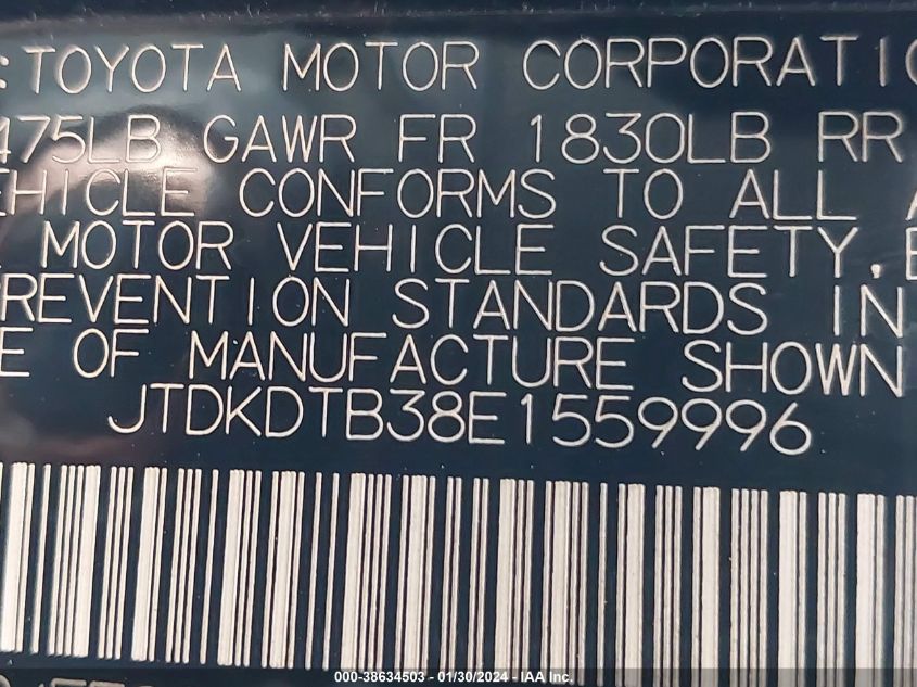 2014 TOYOTA PRIUS C ONE - JTDKDTB38E1559996