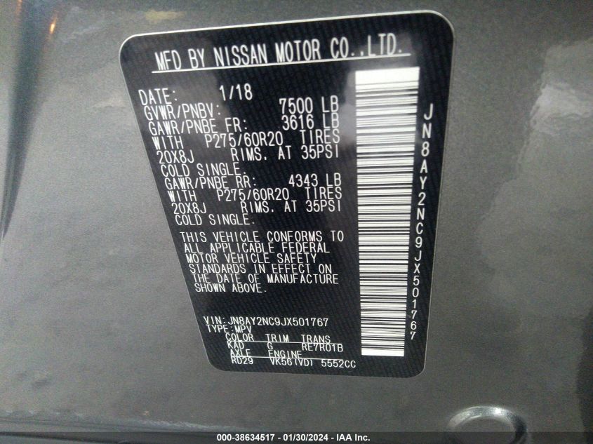 2018 NISSAN ARMADA SL - JN8AY2NC9JX501767