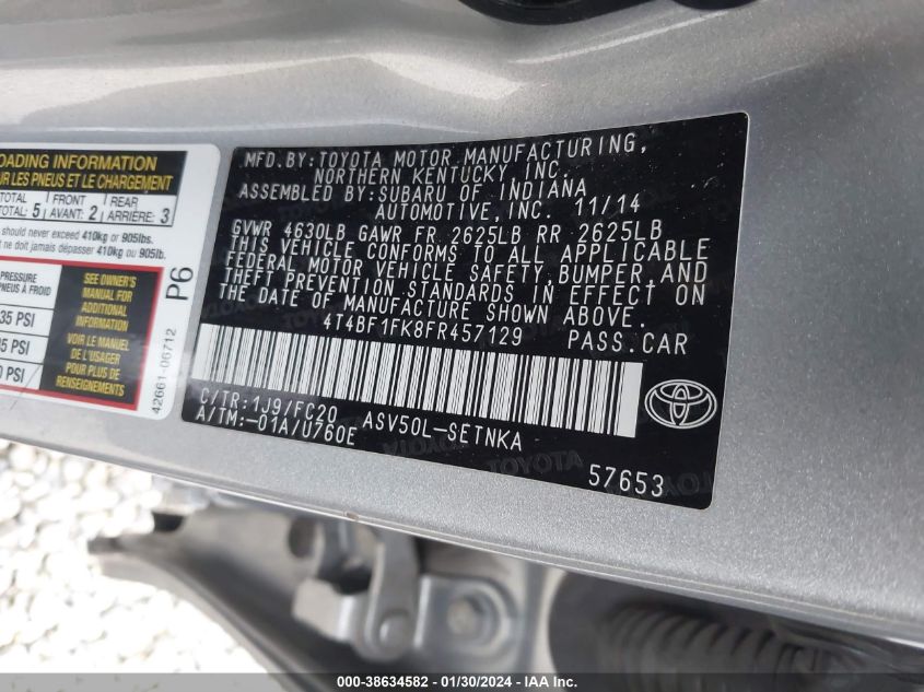 2015 TOYOTA CAMRY LE - 4T4BF1FK8FR457129