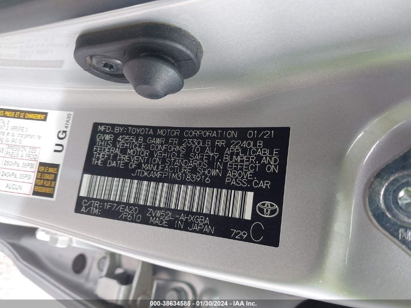 2021 TOYOTA PRIUS PRIME LE/XLE/LIMITED - JTDKAMFP1M3183916