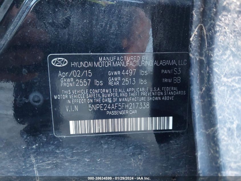 2015 HYUNDAI SONATA SE - 5NPE24AF5FH217338