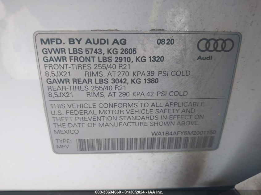2021 AUDI SQ5 PREMIUM PLUS TFSI QUATTRO TIPTRONIC - WA1B4AFY5M2001150