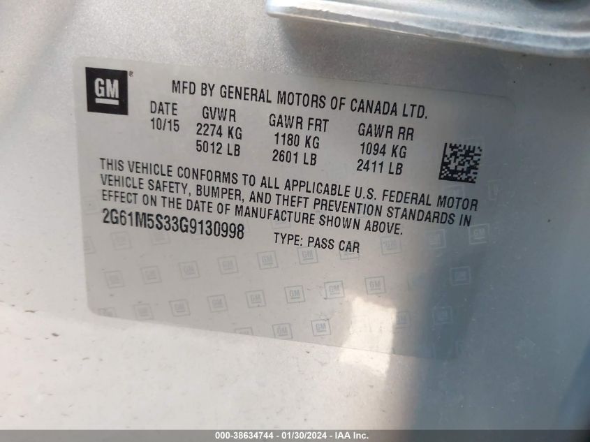 2016 CADILLAC XTS LUXURY COLLECTION - 2G61M5S33G9130998
