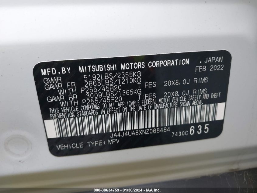 2022 MITSUBISHI OUTLANDER SE/BLACK EDITION - JA4J4UA8XNZ068484