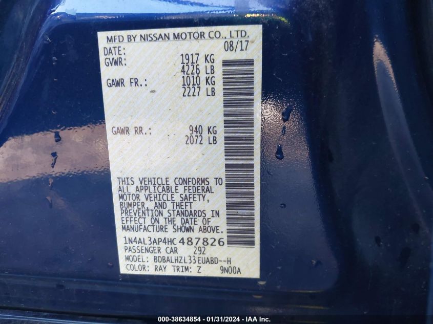 2017 NISSAN ALTIMA 2.5 SR - 1N4AL3AP4HC487826