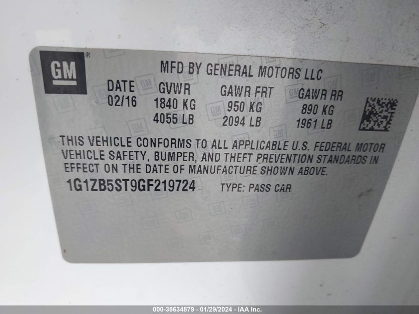 2016 CHEVROLET MALIBU LS - 1G1ZB5ST9GF219724