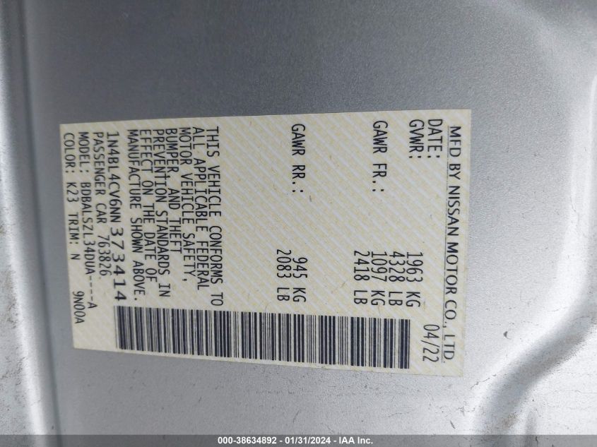 2022 NISSAN ALTIMA SR FWD - 1N4BL4CV6NN373414
