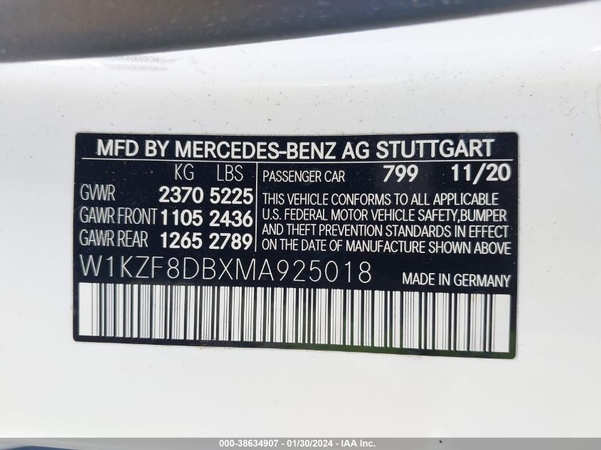 2021 MERCEDES-BENZ E 350 - W1KZF8DBXMA925018