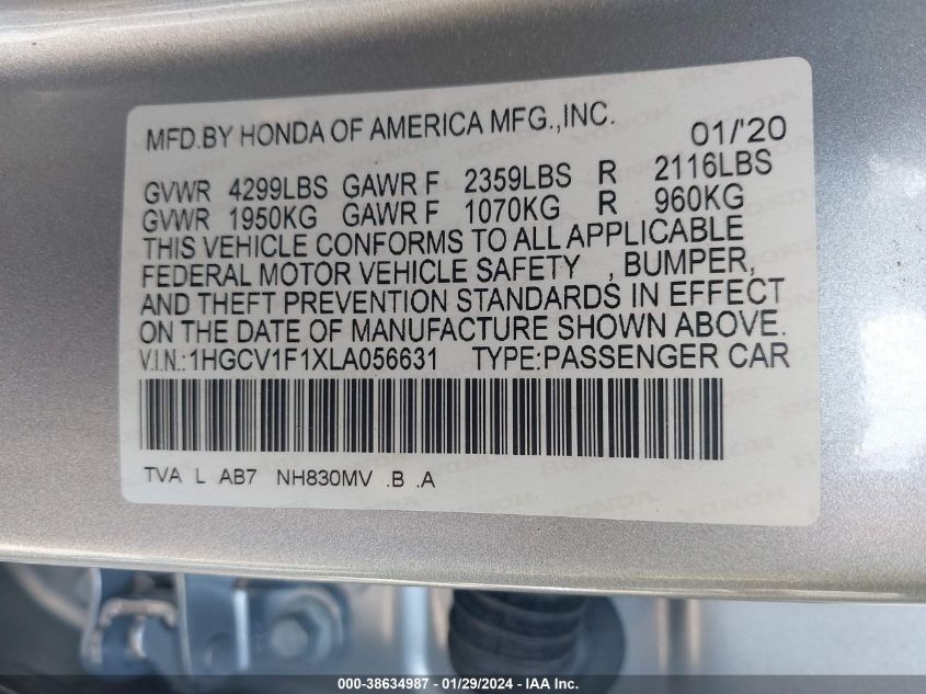 2020 HONDA ACCORD LX - 1HGCV1F1XLA056631