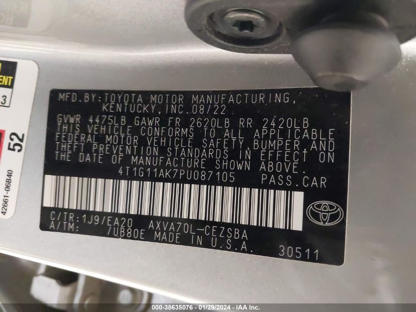 2023 TOYOTA CAMRY SE - 4T1G11AK7PU087105
