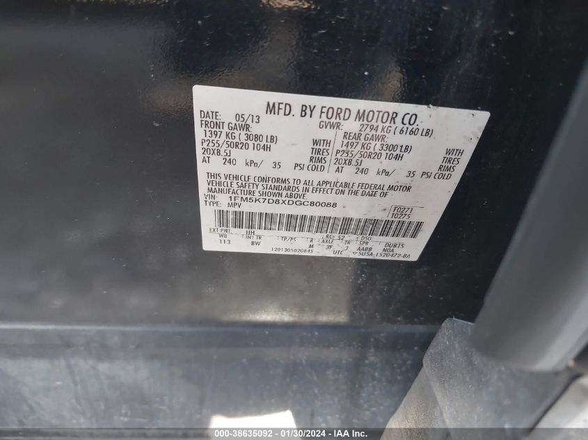 2013 FORD EXPLORER XLT - 1FM5K7D8XDGC80088