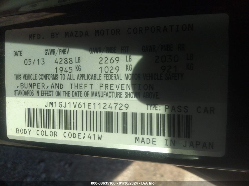 2014 MAZDA MAZDA6 I TOURING - JM1GJ1V61E1124729