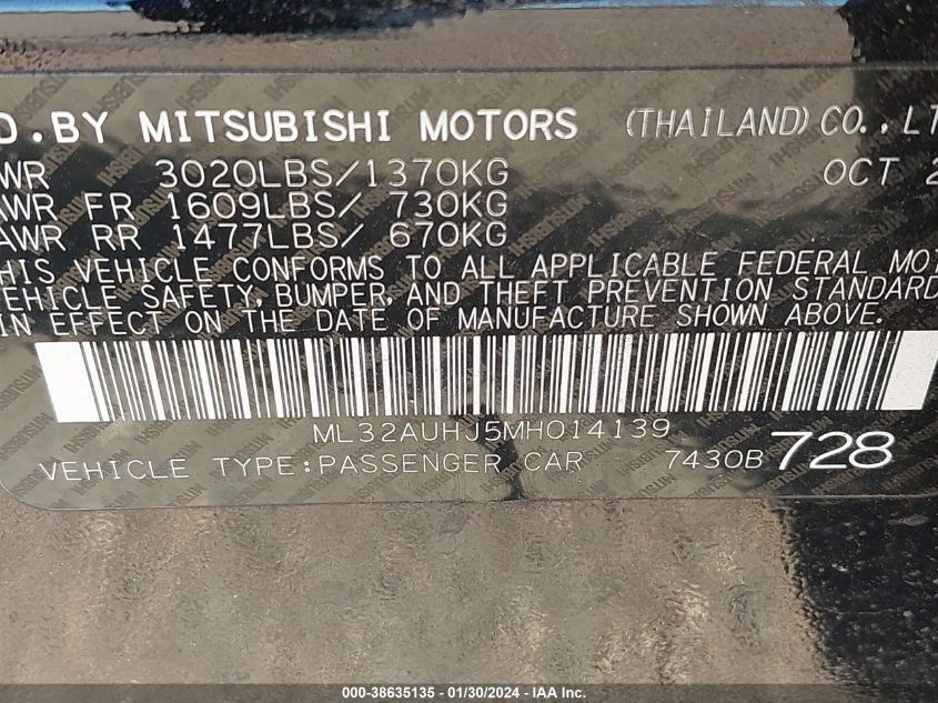 2021 MITSUBISHI MIRAGE CARBONITE EDITION/ES/LE - ML32AUHJ5MH014139