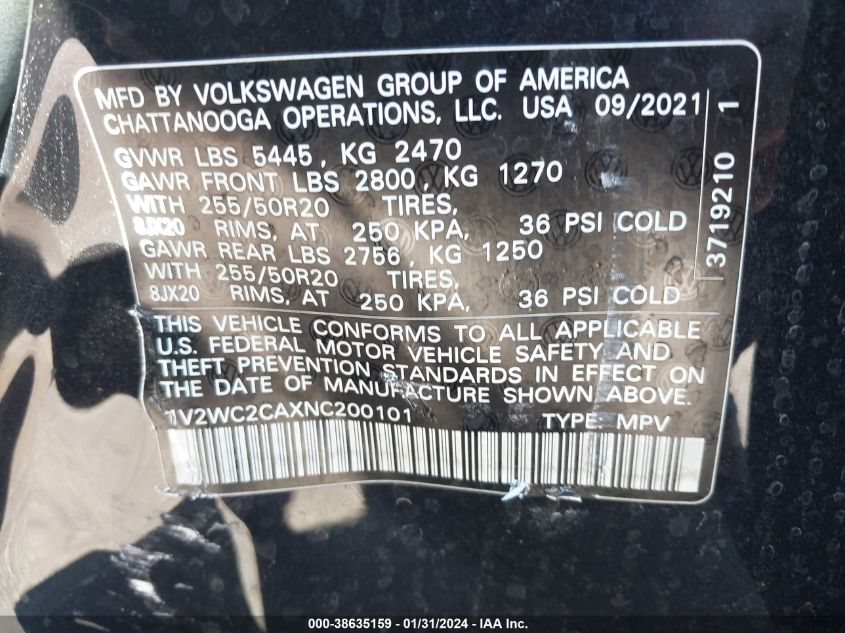 2022 VOLKSWAGEN ATLAS CROSS SPORT 2.0T SE W/TECHNOLOGY - 1V2WC2CAXNC200101