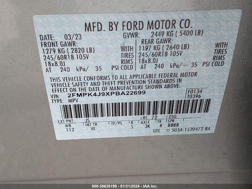 2023 FORD EDGE SEL/ST-LINE - 2FMPK4J9XPBA22699