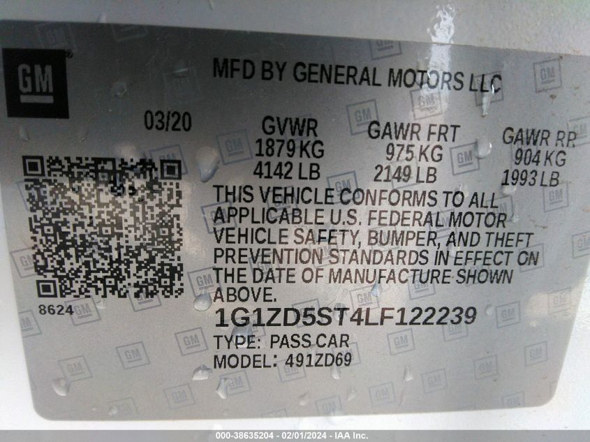 2020 CHEVROLET MALIBU LT - 1G1ZD5ST4LF122239