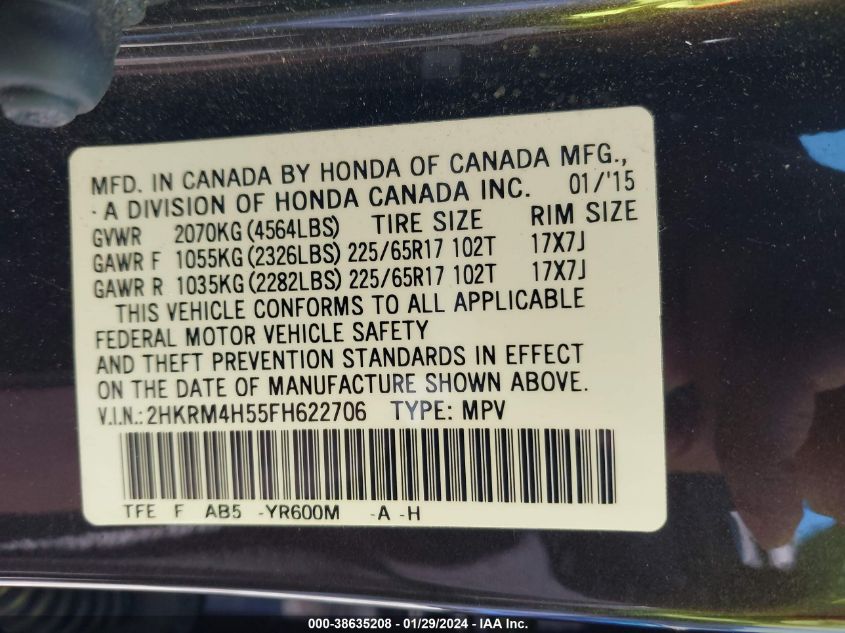 2015 HONDA CR-V EX - 2HKRM4H55FH622706
