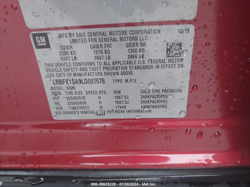 VIN LRBFX1SA9LD097678 2020 BUICK ENVISION PREFERRED