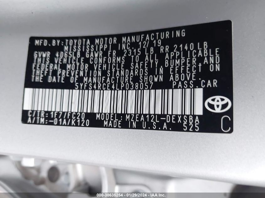 2020 TOYOTA COROLLA SE - 5YFS4RCE4LP038057