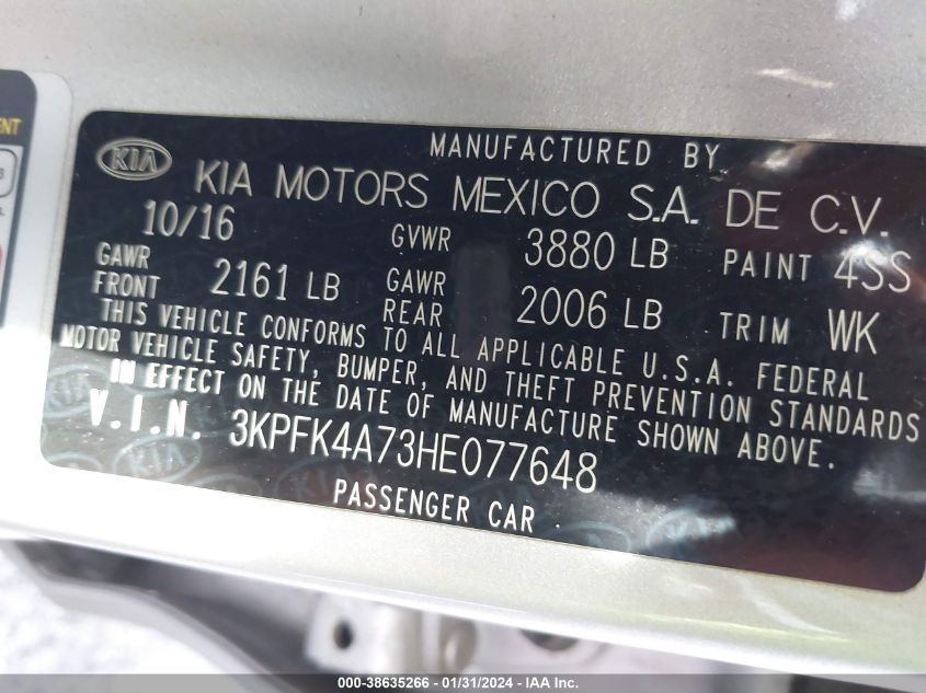 2017 KIA FORTE LX - 3KPFK4A73HE077648