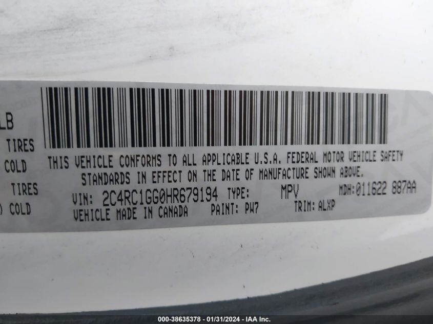 2017 CHRYSLER PACIFICA LIMITED - 2C4RC1GG0HR679194