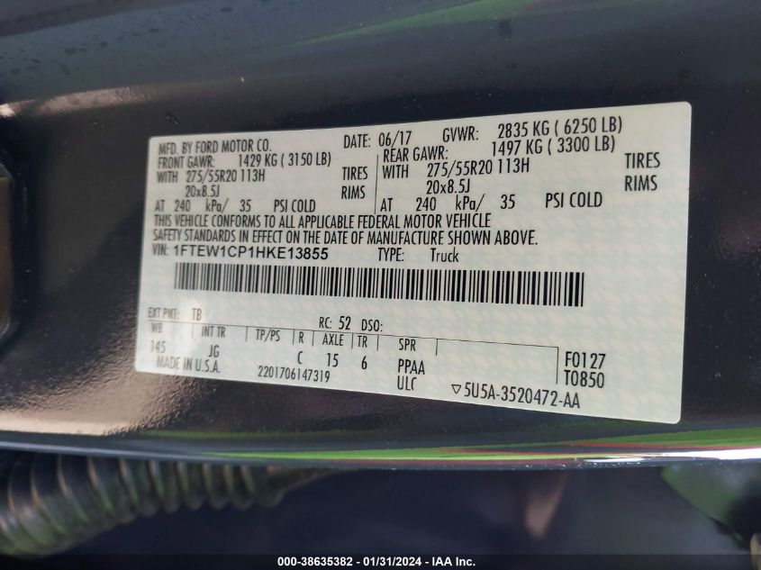 2017 FORD F-150 XL - 1FTEW1CP1HKE13855