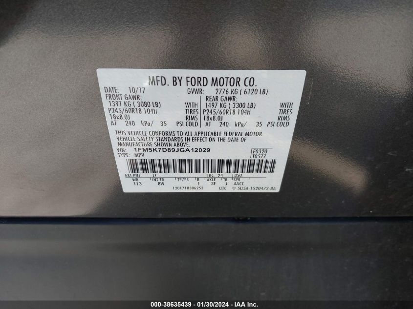 2018 FORD EXPLORER XLT - 1FM5K7D89JGA12029
