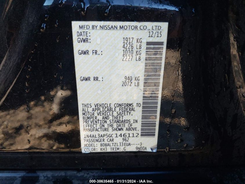 2016 NISSAN ALTIMA 2.5 SL - 1N4AL3AP5GC146112