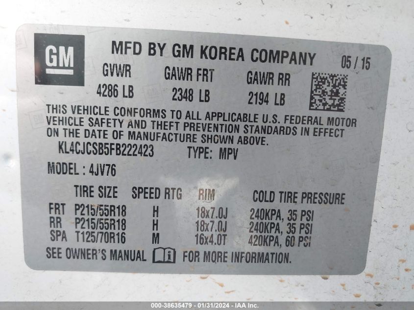 2015 BUICK ENCORE - KL4CJCSB5FB222423