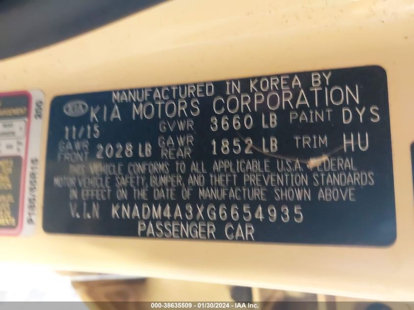 2016 KIA RIO LX - KNADM4A3XG6654935