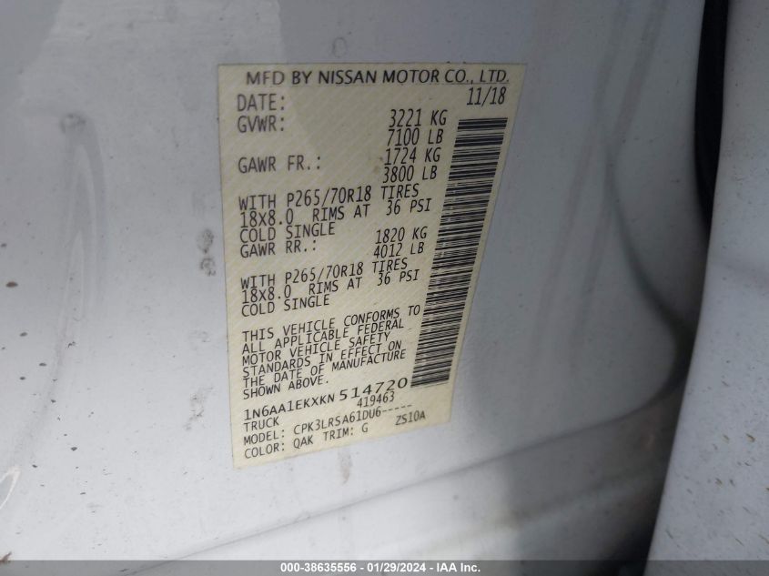 2019 NISSAN TITAN S - 1N6AA1EKXKN514720