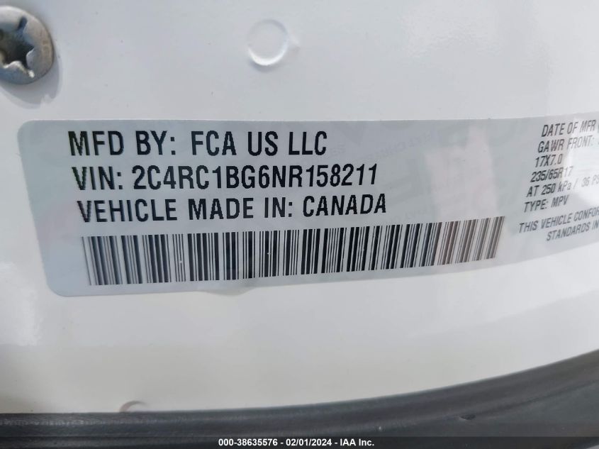 2022 CHRYSLER PACIFICA TOURING L - 2C4RC1BG6NR158211