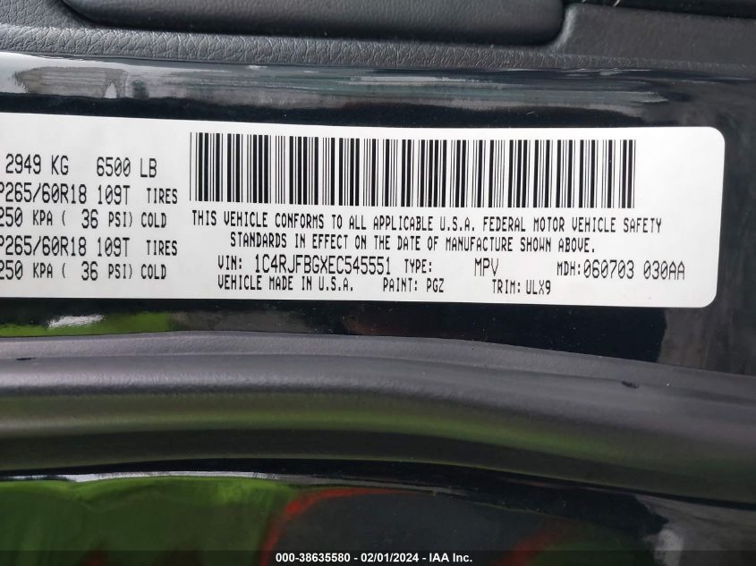2014 JEEP GRAND CHEROKEE LIMITED - 1C4RJFBGXEC545551