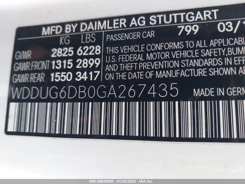 2016 MERCEDES-BENZ S 550 PLUG-IN HYBRID - WDDUG6DB0GA267435